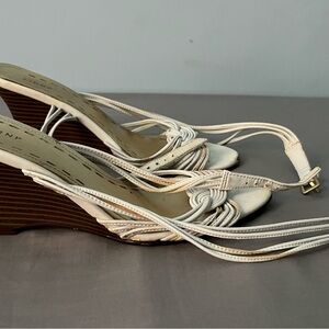 Elegant White Strappy Wedge Sandals